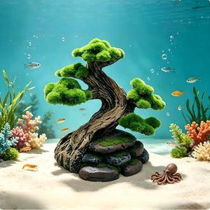 Ornement de résine PKY en bois brésilien enrogné pour aquarium, simulation d'herbe aquatique et de mousse, pour l'aménagement paysager des aquariums de bureau - Product Image 1