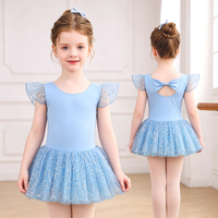 Vestido de Ballet para Niñas, Tutú con Mangas con Volantes y Lazo en la Espalda, con Brillo, para Clases, Espectáculos y Presentaciones
