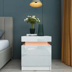Gmart中国高品质卧室家具3抽屉收纳床头柜RGB LED木制床头柜带抽屉