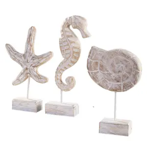 Wooden Decorations Gifts Home Decor Eastern Mediterranean Style Ornaments Resin Crafts Starfish Art Marine Green Conch Seahorse