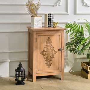INNOVA Eco-friendly Durable Home Living Room <b>Small</b> Accent Flower Carved Wooden Farmhouse Style <b>Storage</b> <b>Cabinet</b> Hotel Apartment - Product Image 2