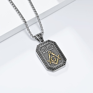 Freemason <b>Titanium</b> Steel Necklace Men's Fashion Pendant Geometric Design Gift Stainless Steel <b>Chain</b> Hip Hop Style - Product Image 4