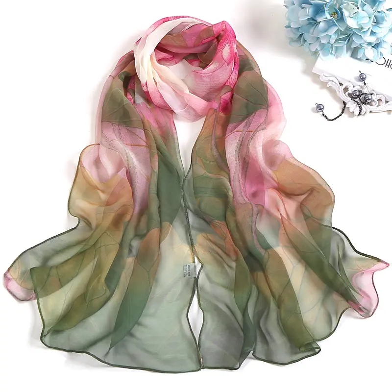 2023 New Fashion Spring Autumn Women Floral Printing Beach Silk Scarf Shawls Female Long Wraps Beach Sunscreen Hijab