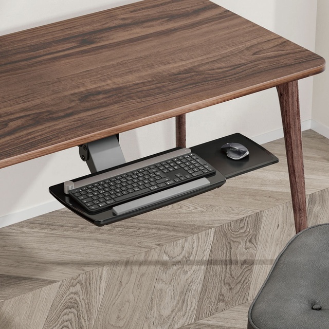 Ergonomic Sliding Adjustable Underdesk Shelf Computer Swivel Under Desk Keyboard Tray With Mouse Pad for Gaming Home Office Desk