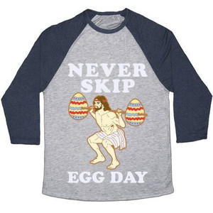 Never Skip Egg Day Jesus Unisex Tri-Blend <b>Baseball</b> <b>Tee</b> - Product Image 4