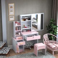 Ensemble de coiffeuse moderne pour filles avec éclairage LED, tiroir en MDF, miroir, rangement, meubles de chambre à coucher