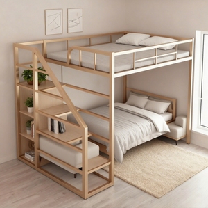 <span class=keywords><strong>Lit</strong></span> mezzanine moderne avec escalier de rangement pour appartement <span class=keywords><strong>studio</strong></span>, solution gain de place - Product Image 1