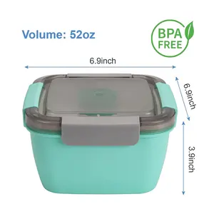 BPA Free Salad Food Bowls 52oz Salad Dressings Container With 3 Compartments Bento Lunch Box