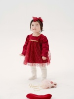 Baby-Satin-Kleid mit langen Ärmeln, Goldfaden, Tüll, A-Linie, passendes Schleifen-Stirnband, lockere Passform, Prinzessinnen-Outfit für Kleinkinder