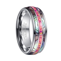 Alin 8MM IP Black Turquoise Antler Abalone Inlay Rose Gold Plated Tungsten Carbide Rings pour Hommes Classic Style Jewellery
