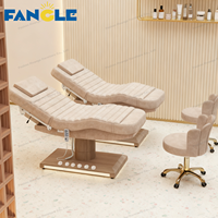 Ensemble de meubles de salon de beauté de grain de bois de luxe lit cosmétique de massage électrique à 3 moteurs lit facial réglable pour les cils avec lampe