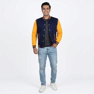 Veste universitaire en cuir de mouton surdimensionnée à imprimé aigle personnalisée par le fabricant en gros, veste boutonnée ample de style lettreman - Product Image 1