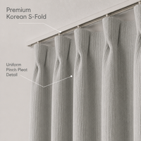 Rideaux Occultants Luxe Discret à Texture Écorce d'Arbre 3D, Plis Coréens S-Fold, Gris Brume, Tissu Lourd, Sur Mesure, Vente en Gros