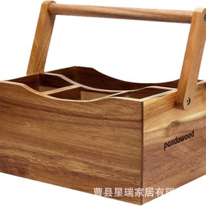 Boîte à couverts en bois Pandawood avec compartiments, organisateur de rangement portable pour cuisine de camping en plein air, couleur bois naturel, rectangulaire - Product Image 2