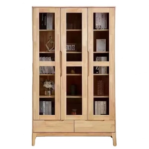 Librería de Madera Maciza, Mueble de Almacenamiento de Madera de Caucho, Vitrina de Exhibición para el Hogar, Estilo Nórdico, Mueble de Oficina para Archivos - Product Image 6