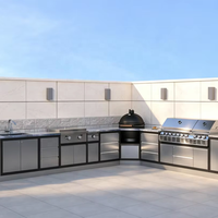 Meuble de cuisine extérieur pour barbecue, avec espace de rangement, emplacement pour barbecue intégré, évier et brûleur latéral pour les coins de cuisson en extérieur