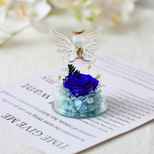 Rosa Eterna Preservada Hecha a Mano, Pequeño Ángel en Cúpula de Cristal, Rosa Real para Siempre, Regalo para el Día de San Valentín, Boda, Evento, Adorno - Product Image 6