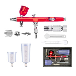 Aérographe AR180 à alimentation par gravité 0,3-0,5 mm, double action, vitesse réglable, pour peinture artistique, modélisme, portable, rouge - Product Image 1
