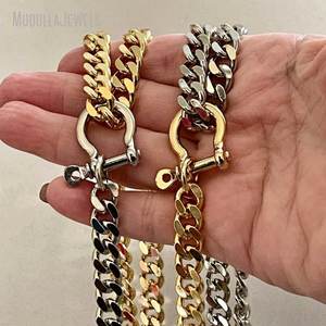 NM51613 Miami <span class=keywords><strong>Multicouche</strong></span> Plaqué Or Hiphop Mode Bijoux en Acier Inoxydable Cubain <span class=keywords><strong>Double</strong></span> Chaîne Mousqueton <span class=keywords><strong>Collier</strong></span> pour Femmes Hommes - Product Image 3