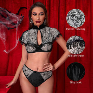 Disfraz de Halloween para mujer, ropa interior Sexy con tela de araña, chal con flecos, conjunto de tres piezas, corsé Sexy, lencería Normal - Product Image 3
