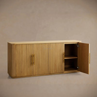 Meuble TV en bois de pin cannelé Finnley, avec détails côtelés courbés pour hall d'entrée de luxe, buffet, meuble de rangement, unité d'entrée