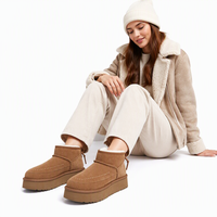 Bottes d'hiver décontractées pour femmes, légères, à plateforme, bout rond, en daim de vache et nubuck, avec doublure en fourrure intégrée et doublure en cuir