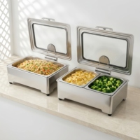Plat à réchaud en acier inoxydable 304 poli miroir, chauffe-plats de luxe commercial haut de gamme pour buffet, équipement de restauration professionnelle