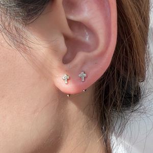Dylam Fashion Minimalist High Quality Tiny 5A CZ Cross <b>Huggie</b> Stud Earrings 18k Cross Charm 925 Hoop Earring for Women Gift - Product Image 2