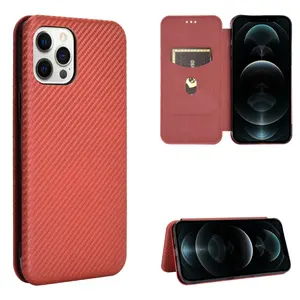 Carbon Fiber PU Leather Magnetic CaseためiPhone 11 Wallet Flip Card Slot Mobile Back CoverためiPhone 12/12 Pro/12 Pro Max