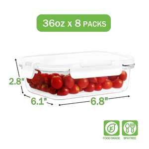 Clear Glass Bowls with Airtight Snap Lid Square Round Rectangular Food <b>Storage</b> Canisters for Meal Prep Vegetable Fridge Pantry - Product Image 2