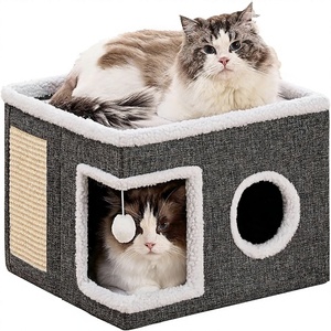 <strong>Cat</strong> House For Indoor <strong>Cats</strong> Large <strong>Cat</strong> Bed <strong>Cave</strong> With Fluffy Ball And Scratch Pad, Foldable <strong>Cats</strong> Houses , <strong>Cat</strong> Hideaway - Product Image 1