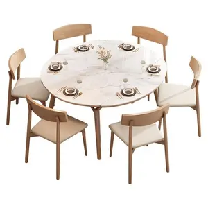 Nordic modern simple rock plate dining table and chair combination variable round table small flat solid wood log dining chair