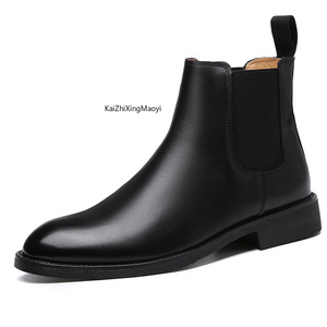 Botas Chelsea de Piel Auténtica para Hombre, de Alta Calidad, Color Puro, Estilo Clásico, para Exteriores, Sin Cordones - Product Image 5