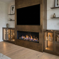 Meuble TV en acier inoxydable certifié CE, sans formaldéhyde, avec cheminée, support TV pour salon, nouveau design, meuble TV avec cheminée