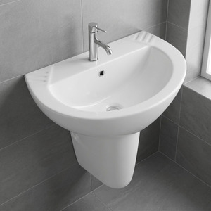 Meilleure Vente : Ensemble Lavabo Rond en Céramique avec Piédestal pour Salle de Bain, Articles Sanitaires en Porcelaine pour la Maison - Product Image 6