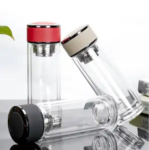 定制双壁硼硅酸盐玻璃茶瓶透明扩散器水果注入器水瓶带徽标