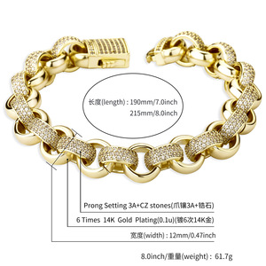 2BRA21040009 Hochwertige Goldkette Einfacher Modischer Charm 15MM Gliederkette Messing Zirkon Diamant Exklusiv für <span class=keywords><strong>Saudi</strong></span>-Arabien - Product Image 2