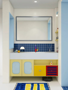 Meuble de salle de bain mural intelligent avec miroir couleur, vasque intégrée en dalle de roche personnalisable - Product Image 1