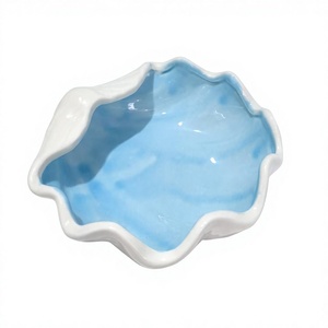 Cenicero de cerámica con interior azul y exterior blanco, diseño novedoso, decoración para el hogar, bandeja para cigarrillos sin humo, estilo oceánico - Product Image 3
