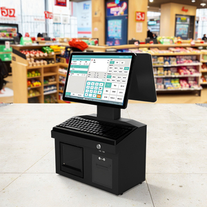 Mesin kasir layar sentuh ganda 14 inci, komputer Pos semua dalam satu Terminal POS, perangkat lunak kasir untuk Supermarket - Product Image 1
