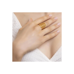 Bague en or 22 carats 3028, en acier inoxydable, incrustation simple et grappe, tendance hip-hop, forme numérique - Product Image 2