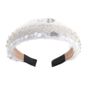 Serre-tête <span class=keywords><strong>de</strong></span> luxe rembourré à sequins fait main, avec dentelle blanche et perles tubulaires, pour mariage, large, accessoire <span class=keywords><strong>de</strong></span> mode - Product Image 2
