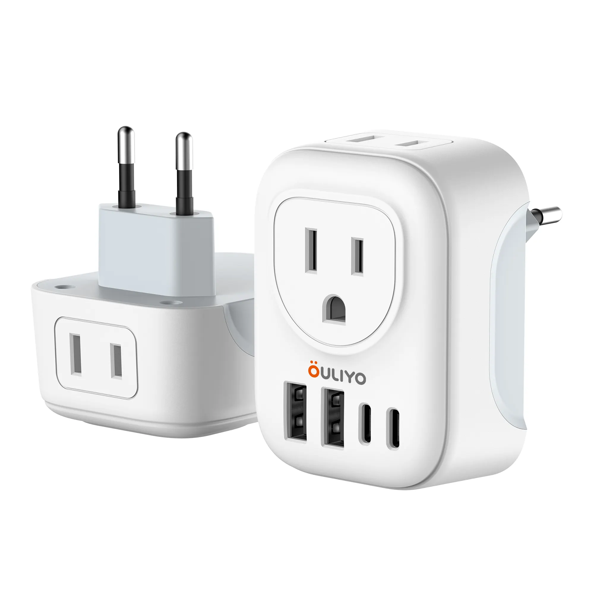 Adaptador de enchufe de viaje europeo, 2 USB C, internacional con 2 salidas de CA, 4 puertos USB tipo C para EE. UU. A Europa, Francia, Alemania, España