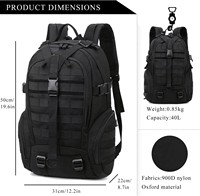 Sac à dos tactique unisexe Molle avec fermeture éclair, en polyester imperméable, style anglais, pour la chasse et les sorties d'une journée