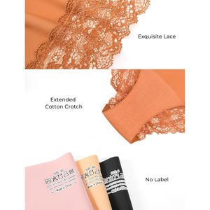 Sous-vêtements en dentelle pour femmes, lot de 5, taille moyenne, sans couture, culottes hipster pour tous les jours, couleurs assorties - Product Image 4