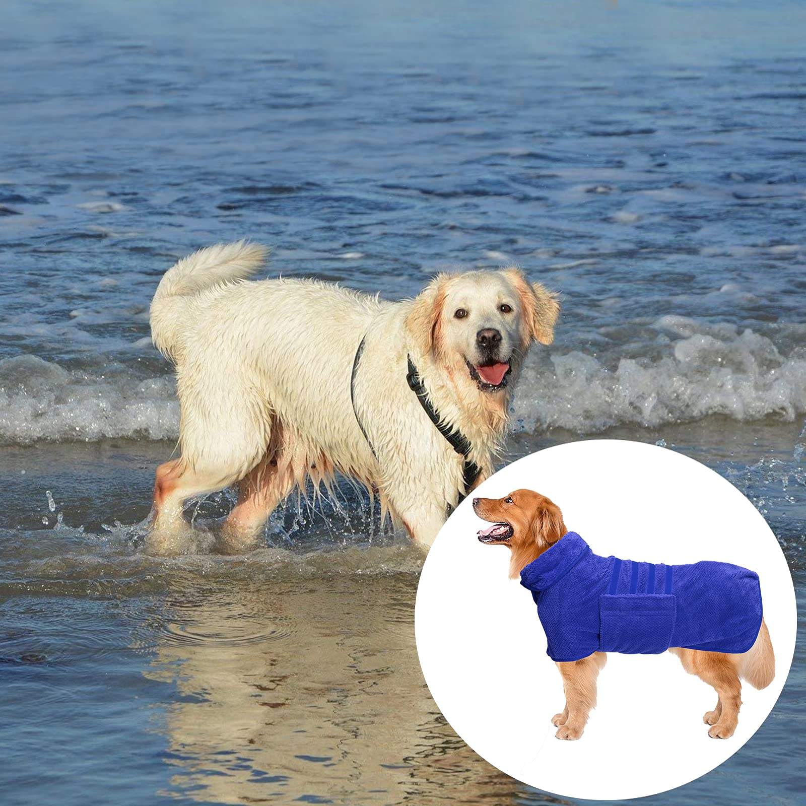 dog drying coat dog towel robe pet bathrobe fast drying super absorbent adjustable collar belly strap