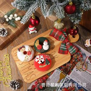 Plateau de Noël en bois avec poignées, double face, pour servir le fromage, usage hôtelier et festif, couleur bois naturel - Product Image 1