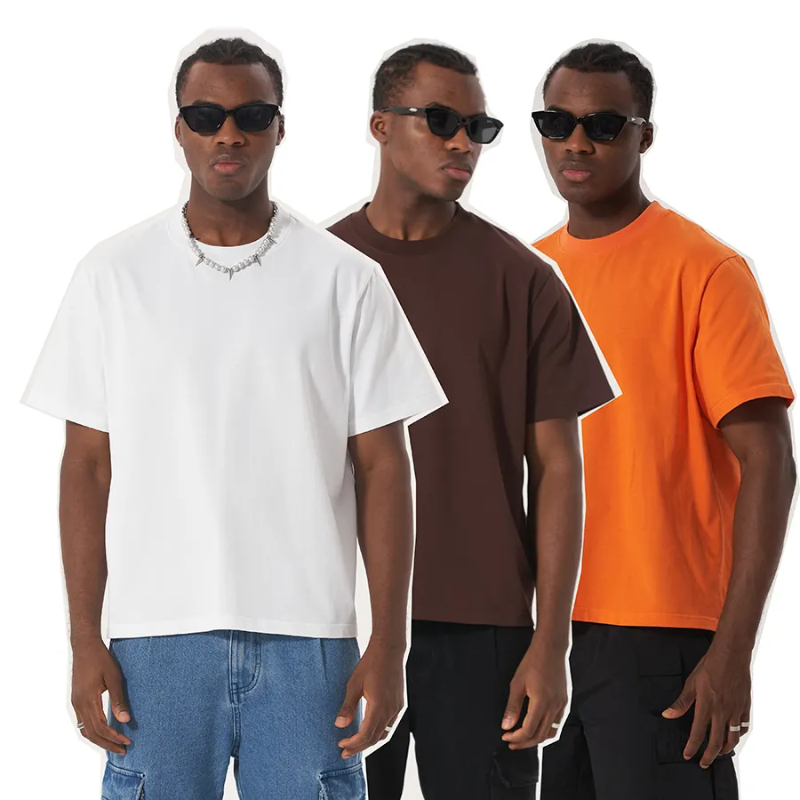 남성 t 셔츠 무거운 코튼 패션 streetwear 모의 목 tshirt 사용자 정의 대형 약간의 자르기 남성 boxy 맞는 t 셔츠