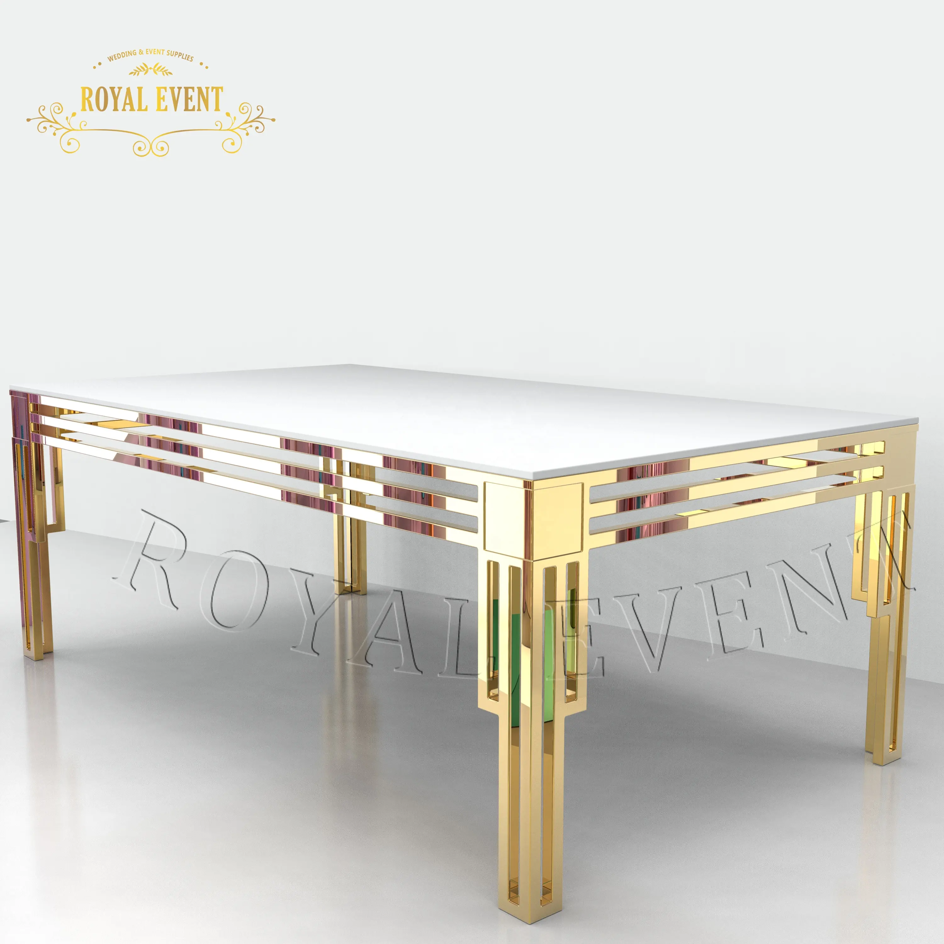 Luxury Hotel Furniture Stainless Steel Dining Table With Glass Wedding Table For Events