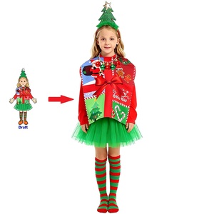 Costume pour enfants, garçons et filles, tenue de fête, boîte cadeau, cadeau amusant, Noël, fête de fin d'année, cosplay, imprimé Père Noël - Product Image 2